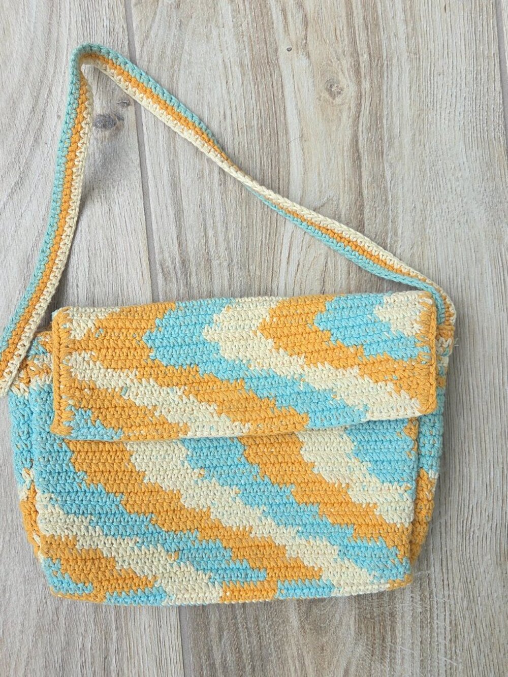Wild Fable Crochet Chevron Shoulder Bag Blue & Yellow Boho